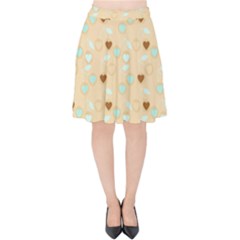 Beige Heart Cherries Velvet High Waist Skirt by snowwhitegirl