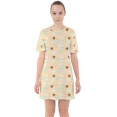 Beige Heart Cherries Sixties Short Sleeve Mini Dress by snowwhitegirl