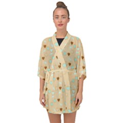 Beige Heart Cherries Half Sleeve Chiffon Kimono