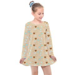 Beige Heart Cherries Kids  Long Sleeve Dress by snowwhitegirl