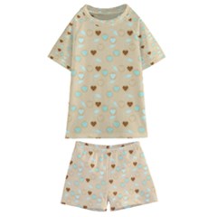 Beige Heart Cherries Kids  Swim Tee And Shorts Set