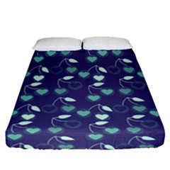 Heart Cherries Blue Fitted Sheet (queen Size) by snowwhitegirl