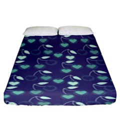 Heart Cherries Blue Fitted Sheet (king Size) by snowwhitegirl