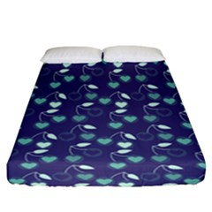 Heart Cherries Blue Fitted Sheet (california King Size) by snowwhitegirl