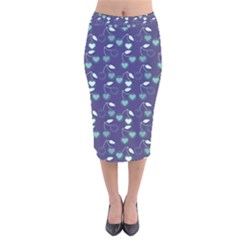 Heart Cherries Blue Velvet Midi Pencil Skirt by snowwhitegirl