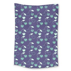 Heart Cherries Blue Large Tapestry by snowwhitegirl