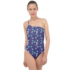 Heart Cherries Blue Classic One Shoulder Swimsuit by snowwhitegirl