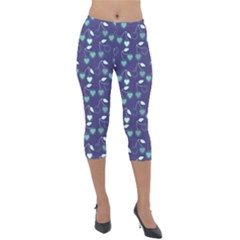 Heart Cherries Blue Lightweight Velour Capri Leggings 