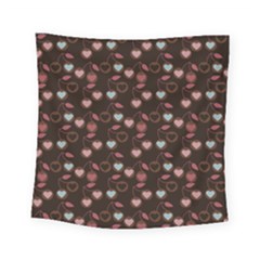 Heart Cherries Brown Square Tapestry (small) by snowwhitegirl