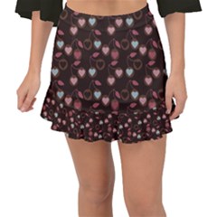 Heart Cherries Brown Fishtail Mini Chiffon Skirt