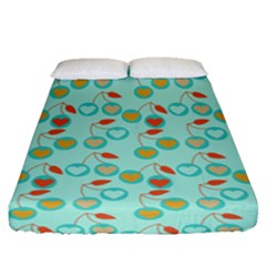 Light Teal Heart Cherries Fitted Sheet (queen Size) by snowwhitegirl