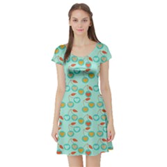 Light Teal Heart Cherries Short Sleeve Skater Dress by snowwhitegirl