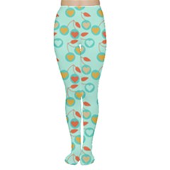 Light Teal Heart Cherries Women s Tights by snowwhitegirl