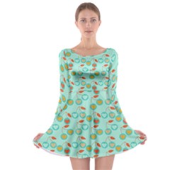 Light Teal Heart Cherries Long Sleeve Skater Dress by snowwhitegirl