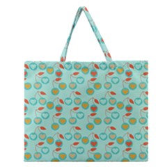 Light Teal Heart Cherries Zipper Large Tote Bag by snowwhitegirl