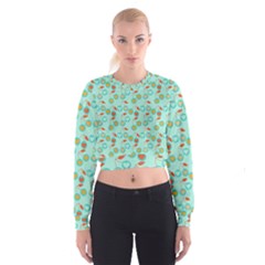 Light Teal Heart Cherries Cropped Sweatshirt