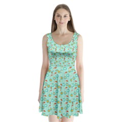 Light Teal Heart Cherries Split Back Mini Dress  by snowwhitegirl