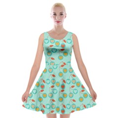 Light Teal Heart Cherries Velvet Skater Dress by snowwhitegirl