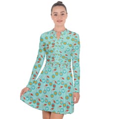 Light Teal Heart Cherries Long Sleeve Panel Dress