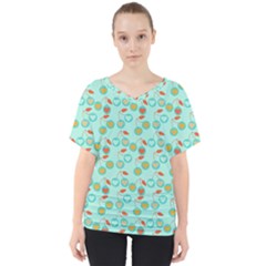 Light Teal Heart Cherries V-neck Dolman Drape Top by snowwhitegirl