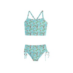 Light Teal Heart Cherries Girls  Tankini Swimsuit