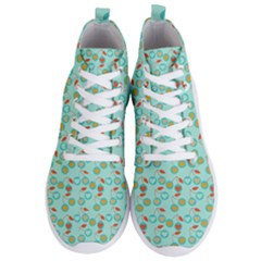 Light Teal Heart Cherries Men s Lightweight High Top Sneakers