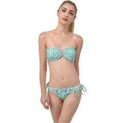 Light Teal Heart Cherries Twist Bandeau Bikini Set by snowwhitegirl