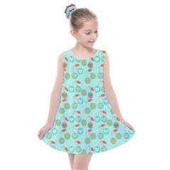 Light Teal Heart Cherries Kids  Summer Dress by snowwhitegirl