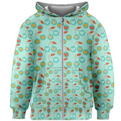 Light Teal Heart Cherries Kids Zipper Hoodie Without Drawstring