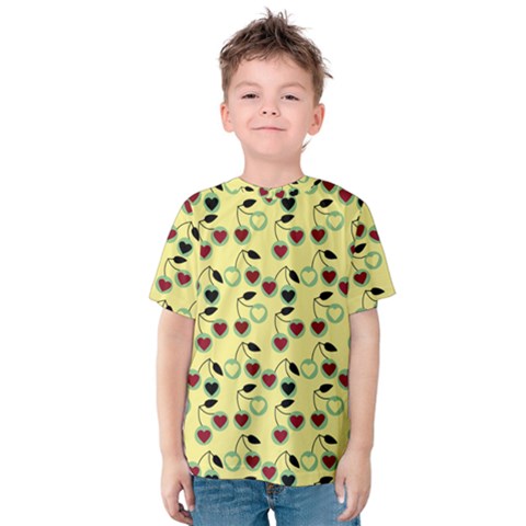 Yellow Heart Cherries Kids  Cotton Tee by snowwhitegirl