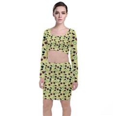 Yellow Heart Cherries Long Sleeve Crop Top & Bodycon Skirt Set by snowwhitegirl