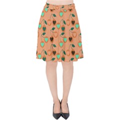 Peach Cherries Velvet High Waist Skirt