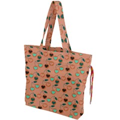 Peach Cherries Drawstring Tote Bag