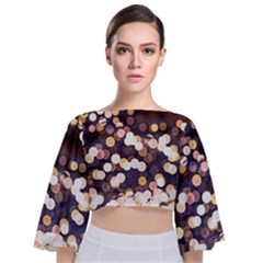 Bright Light Pattern Tie Back Butterfly Sleeve Chiffon Top by FunnyCow