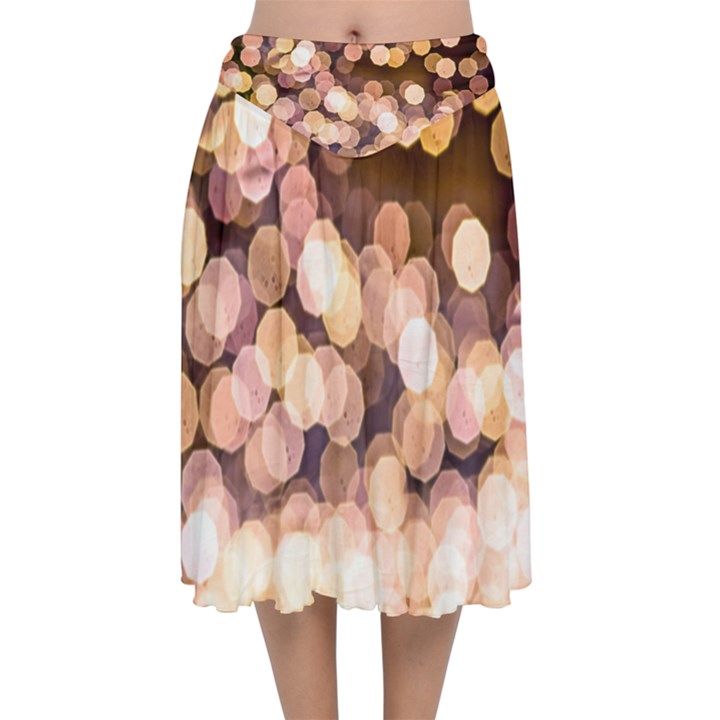 Warm Color Brown Light Pattern Velvet Flared Midi Skirt