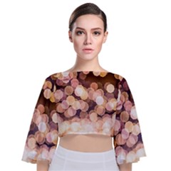 Warm Color Brown Light Pattern Tie Back Butterfly Sleeve Chiffon Top by FunnyCow