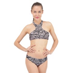 Earth  Dark Soil With Cracks High Neck Bikini Set