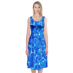 Blue Clear Water Texture Midi Sleeveless Dress by FunnyCow