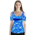 Blue Clear Water Texture Butterfly Sleeve Cutout Tee  View1