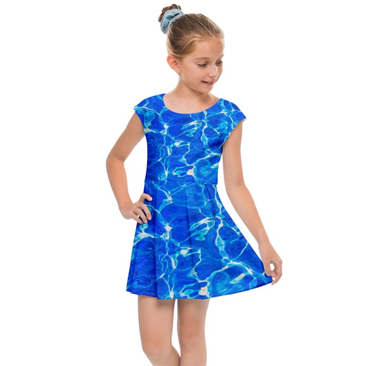 Blue Clear Water Texture Kids Cap Sleeve Dress