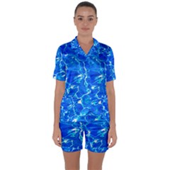 Blue Clear Water Texture Satin Short Sleeve Pyjamas Set by FunnyCow