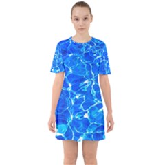 Blue Clear Water Texture Sixties Short Sleeve Mini Dress by FunnyCow