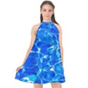 Blue Clear Water Texture Halter Neckline Chiffon Dress  View1