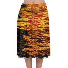 Liquid Gold Velvet Flared Midi Skirt by FunnyCow