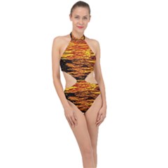 Liquid Gold Halter Side Cut Swimsuit