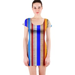 Colorful Wood And Metal Pattern Short Sleeve Bodycon Dress by FunnyCow