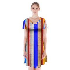 Colorful Wood And Metal Pattern Short Sleeve V-neck Flare Dress by FunnyCow