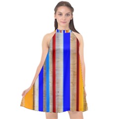 Colorful Wood And Metal Pattern Halter Neckline Chiffon Dress  by FunnyCow