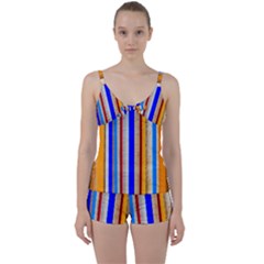 Colorful Wood And Metal Pattern Tie Front Two Piece Tankini by FunnyCow