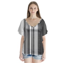 Shades Of Grey Wood And Metal V-neck Flutter Sleeve Top by FunnyCow